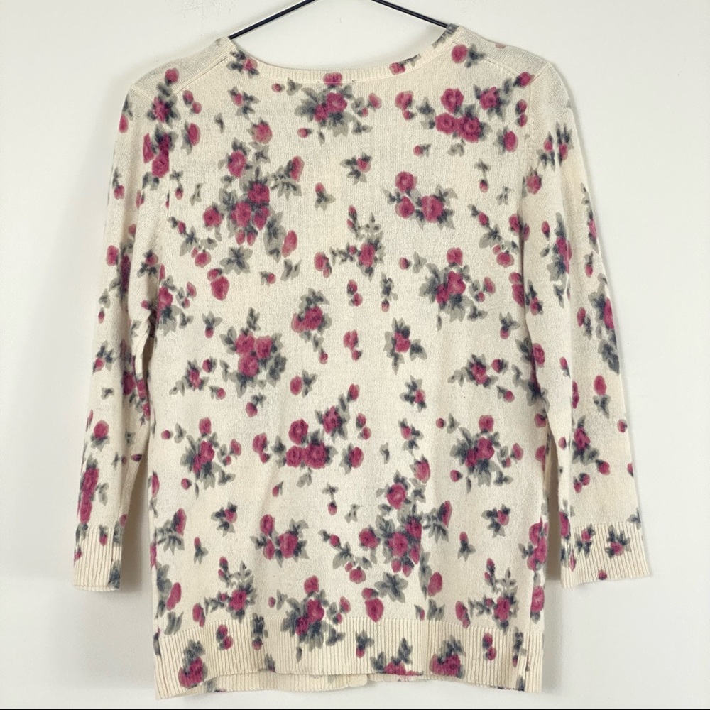 Talbots Petites Cottagecore Cardigan Ivory Pink Floral Rhinestone Buttons - Picture 3 of 6